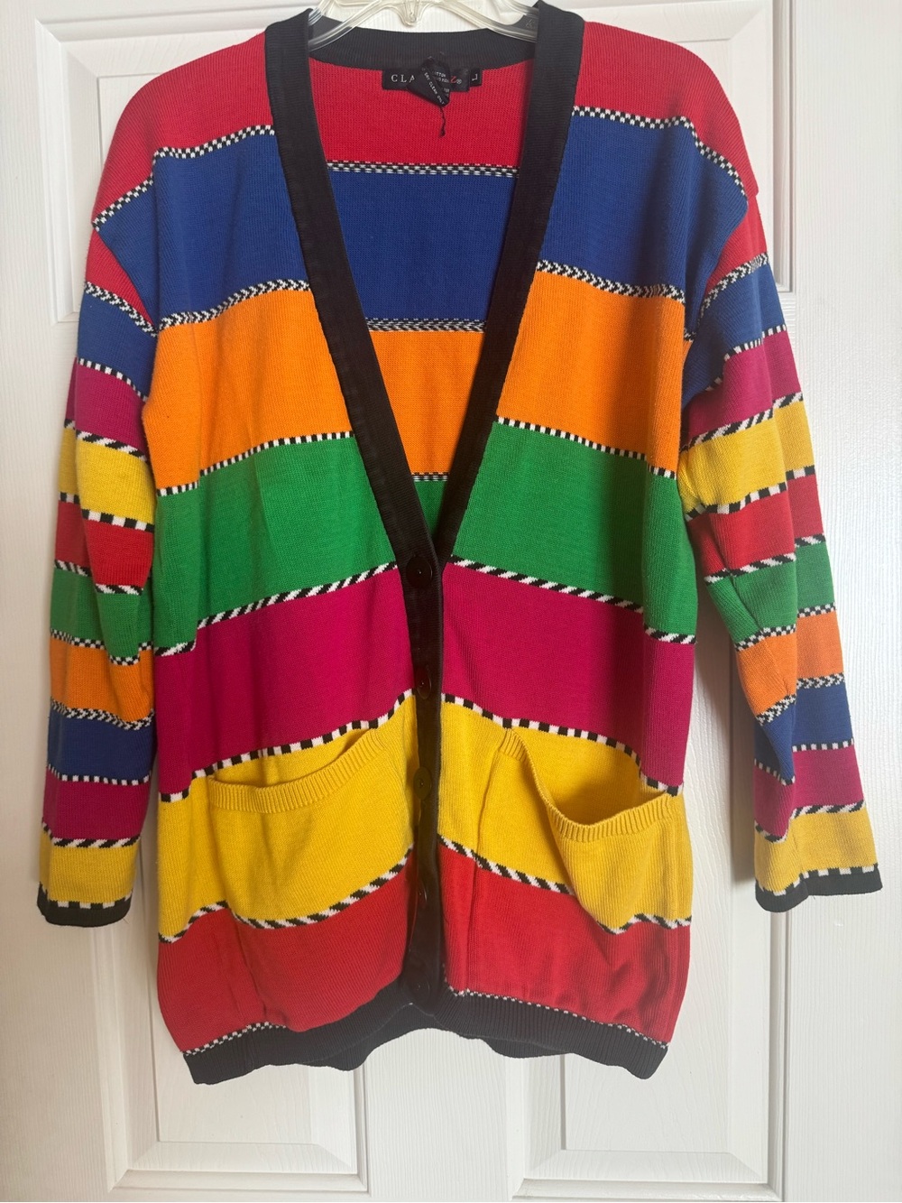 Vintage 80s Claude Z Rainbow Colorblock Cardigan Sweater Size L